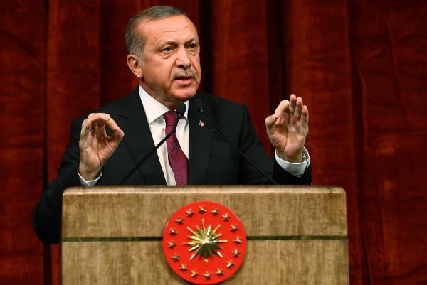 President Erdogan of Turkey gives a speech on July 29 in Ankara commemorating those killed and wounded during a failed July 15 military coup