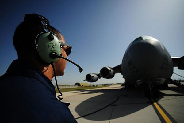 Senior Airman German Rubio-Arroyo 39th Maintenance Squadron aerospace ground equipment journeyman refuels a C-17 Globemaster cargo aircraft during a wing exercise