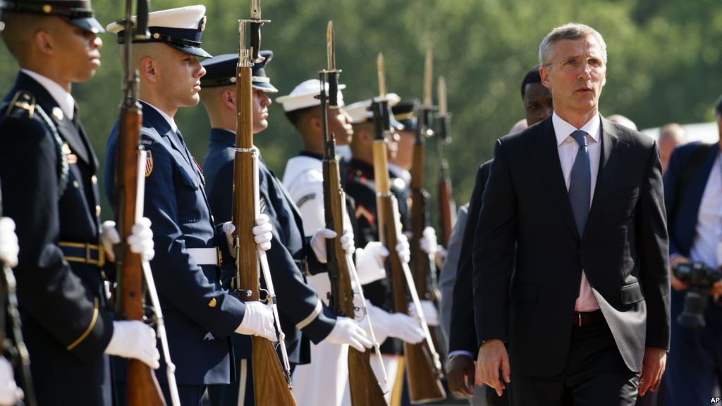 NATO Secretary General Jens Stoltenberg arrives to attend the Global Coalition to Counter IS Meeting at Joint Base Andrews Maryland outside of Washington D.C