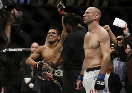 Orlando FL USA Rafael Dos Anjos is declared the winner by technical knockout victory against Donald Cerrone during UFC Fight Night at Amway Center. Mandatory Credit Reinhold Matay-USA TODAY Sports