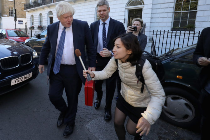 UK Foreign Secretary leaving his home on his first day on the job