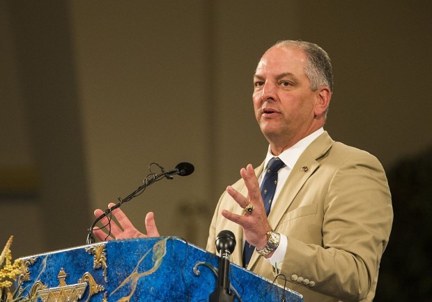 Gov. John Bel Edwards speaks during a prayer vigil for Alton Sterling a slain police officer