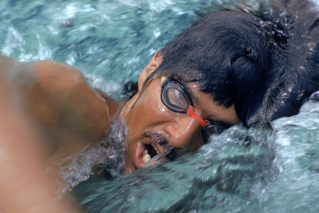 US Olympic team swimmer Mark Spitz in training for Munich Summer Olympics