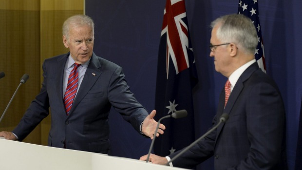 US Vice President Joe Biden with Prime Minister Malcolm Turnbull in Sydney