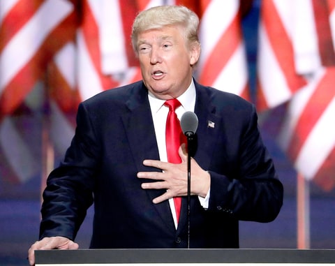 Republican Presidential Candidate Donald Trump speaks during the final day of the Republican National Convention in Cleveland Thursday