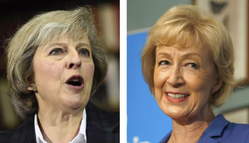 The two remaining candidates in the Conservative party leadership contest Theresa May and Andrea Leadsom are seen in this combination of two