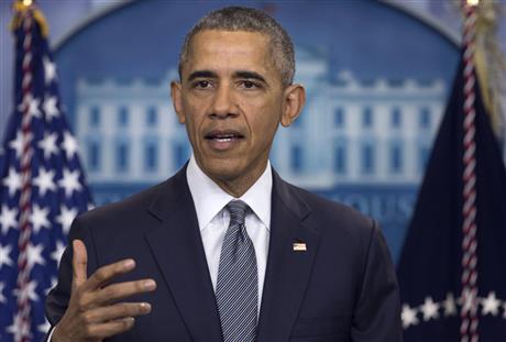 President Barack Obama speaks in the briefing room of the White House in Washington. Roughly 5 million more U.S. workers will soon become eligible for overtime pay under new rules issued by the Obama administration