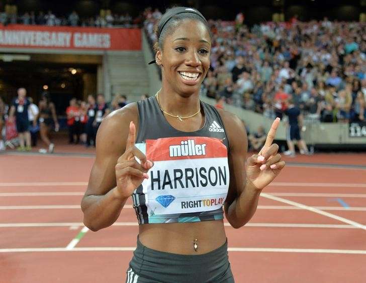 Jul 22 2016 London United Kingdom Kendra Harrison poses after setting a world record of 12.20 in the women's 100m hurdles in the London Anniversary Games during an IAAF Diamond League meet at Olympic Stadium. Mandatory Credit Kirby Lee-USA TODA