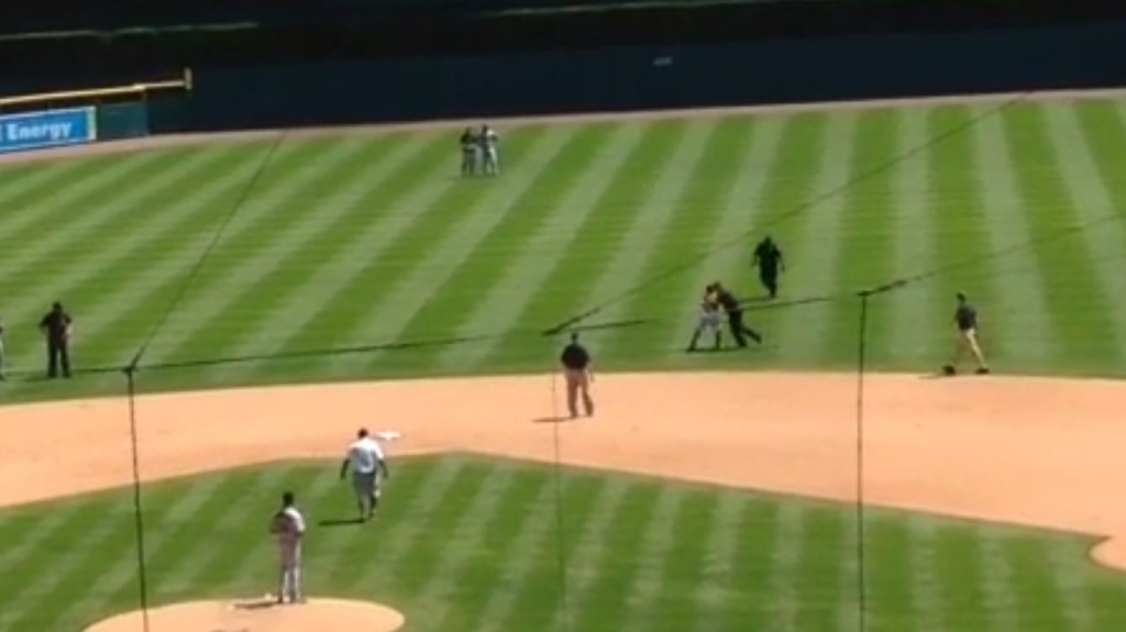 VIDEO Comerica Park Streaker Gives Up Still Gets Form Tackled by Security Guard