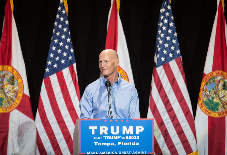 Florida Gov. Rick Scott at a June campaign rally for Donald Trump in downtown Tampa. Scott is scheduled to speak Thursday during primetime at the Republican National Convention in Cleveland