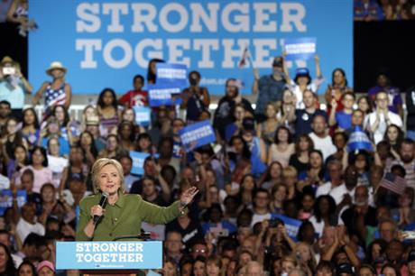 Democratic presidential candidate Hillary Clinton speaks during a campaign event at the Florida State Fairgrounds Entertainment Hall Friday