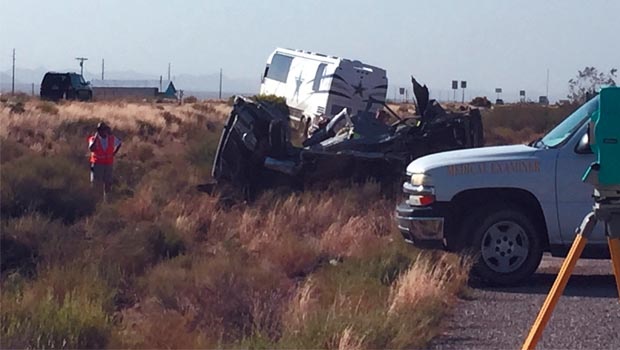 The scene of a bus crash