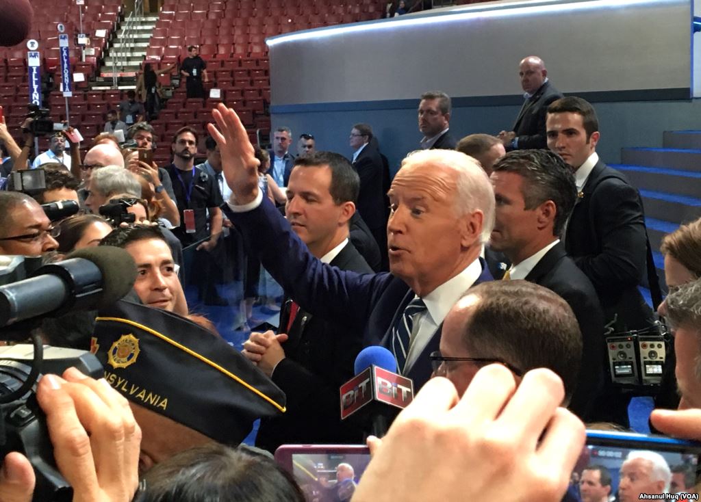 Vice President Joe Biden walks the floor of the Democratic National Convention in Philadelphia