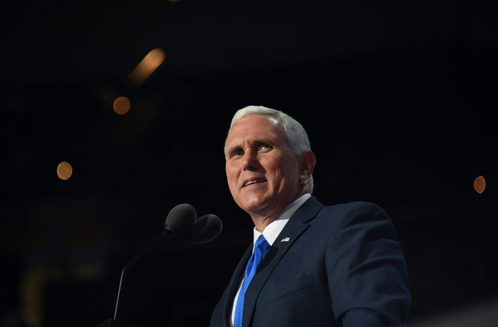 Vice presidential candidate Mike Pence addresses delegates on Wednesday evening at the Republican National Convention