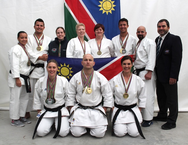 Senior karateka of Shotokan Namibia were amongst the top performers at the first JSKA World Karate Championships held at Swakopmund the past weekend winning several medals including gold. Here the seniors are from back left Paula Marie Gurirab Hendr