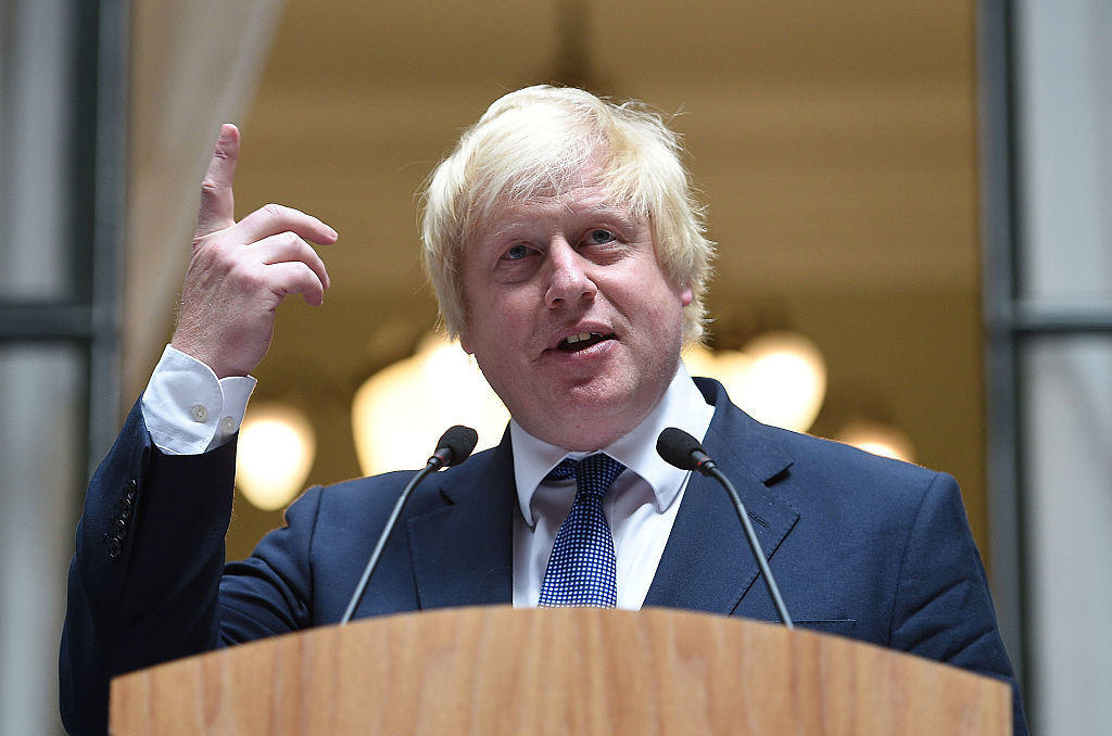 Newly appointed Foreign Secretary Boris Johnson addresses staff inside the Foreign and Commonwealth Office in central London on Thursday