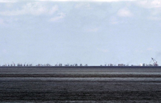 The alleged on-going land reclamation of China at Subi reef is seen from Pagasa island in the Spratlys group of islands in the South China Sea west of Palawan Philippines