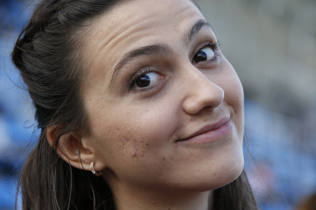 Russia's Maria Kuchina speaks to the press during the Russian Athletics Cup at Zhukovsky outside Moscow Russia Thursday