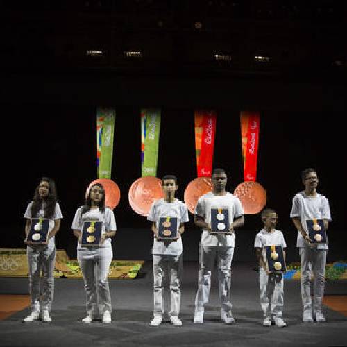 Olympic and Paralympic medal are presented during a ceremony at the Olympic Park in Rio de Janeiro Brazil Tuesday