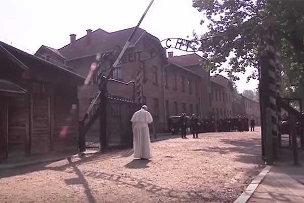 Pope Francis visiting Auschwitz