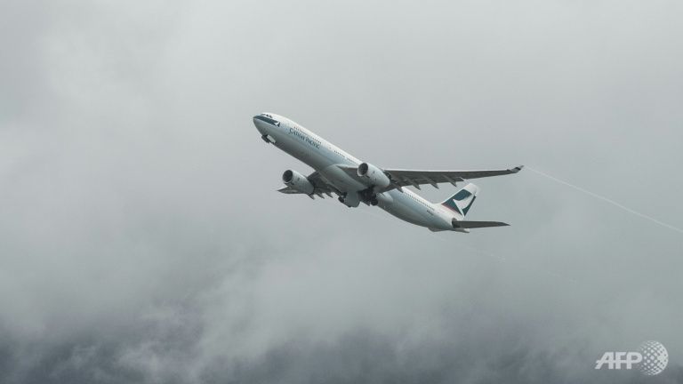 A Cathay Pacific passenger plane takes off from the international airport in Hong Kong