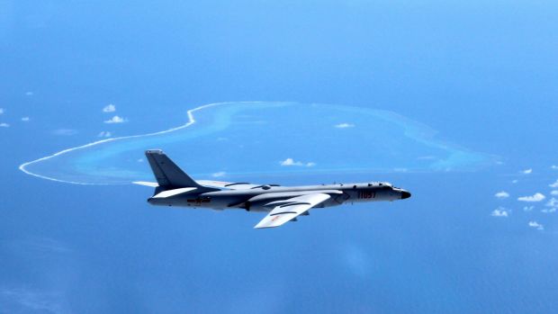 A Chinese H-6K bomber patrols the islands and reefs in the South China Sea