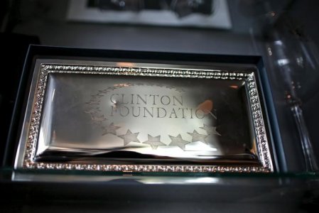 A Clinton Foundation souvenir is seen for sale at the Clinton Museum Store in Little Rock Arkansas United States