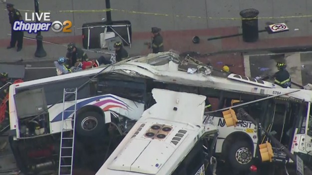 A NJ TRANSIT bus slammed into the side of another NJ TRANSIT bus on Raymond Boulevard and Broad Street in Newark on Aug. 19 2016