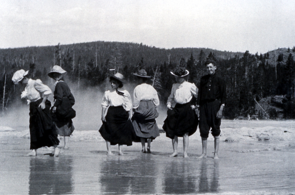 Tourists wading in Great Fountain