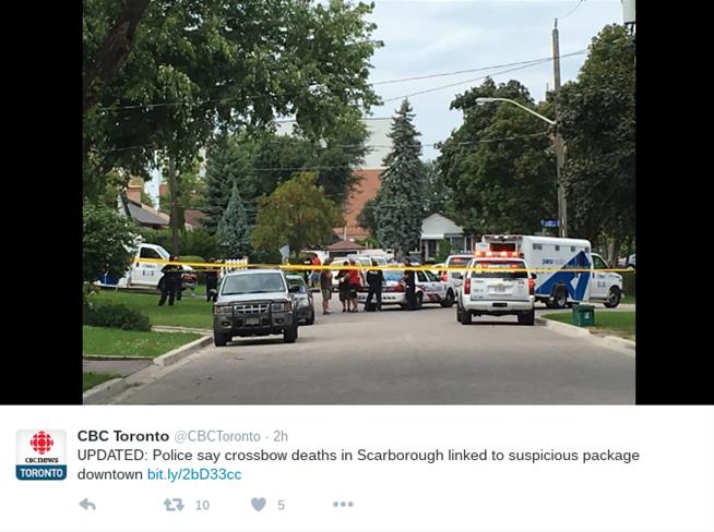 A crossbow attack in Toronto left three dead on Thursday