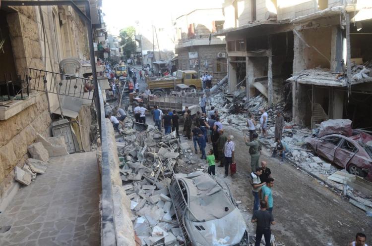 A devastated neighborhood in Aleppo