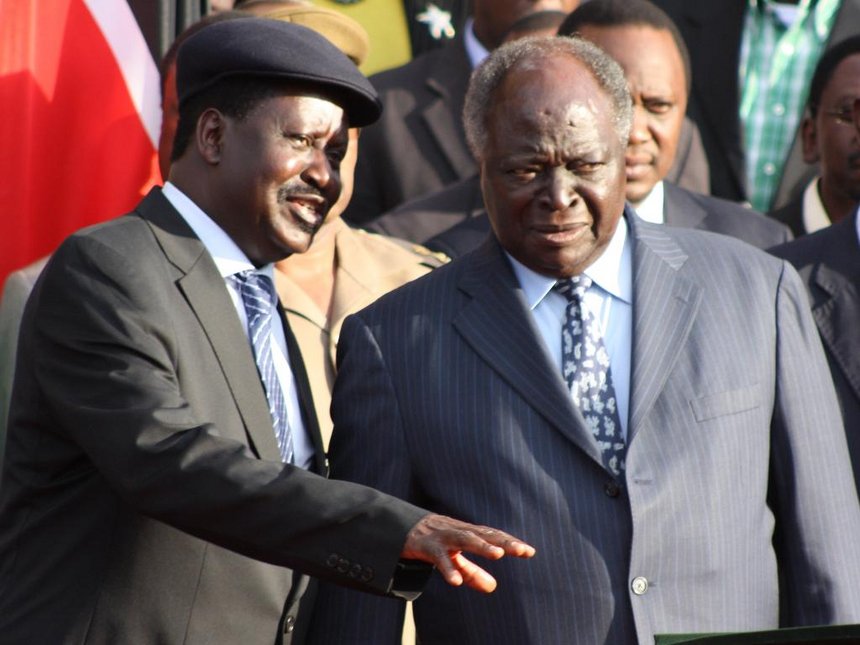 Raila Odinga with former President Mwai Kibaki. /JACK OWUOR