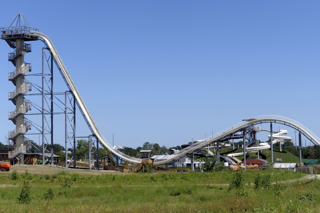 A general view of the Verruckt waterslide at the Schlitterbahn Waterpark in Kansas