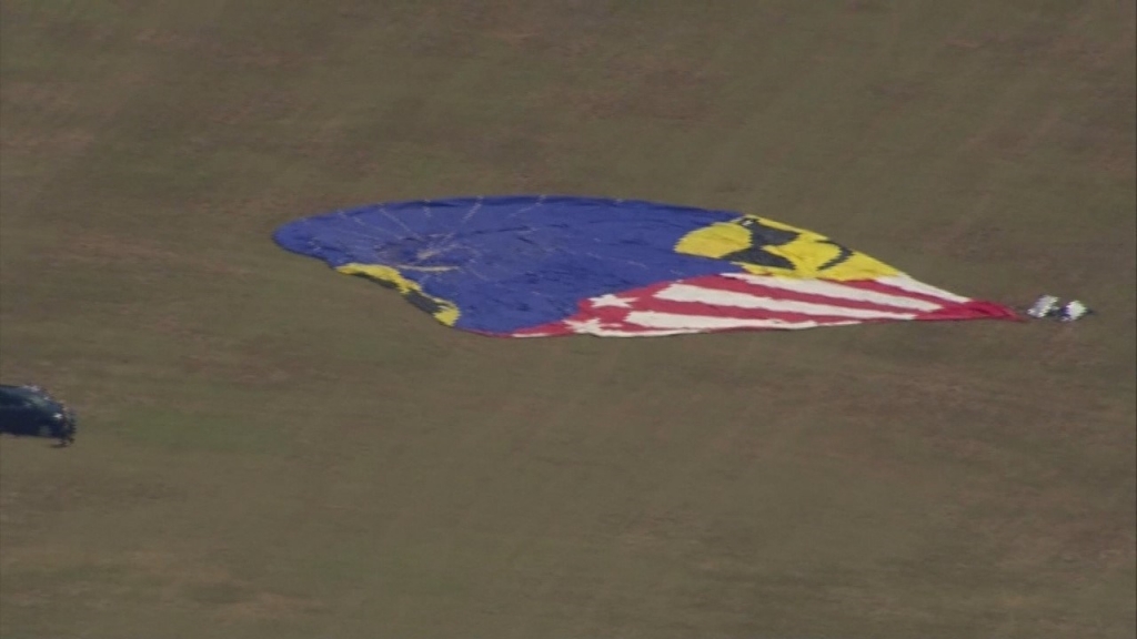 A hot air balloon is seen on the ground after a deadly crash Saturday morning near Lockhart Texas