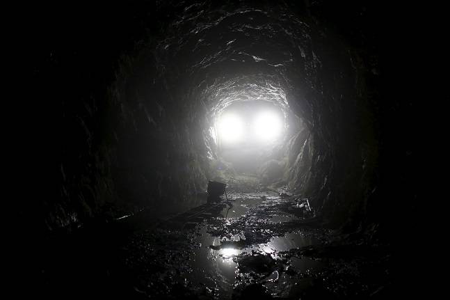 A minig car seen in a chamber in the area where the Nazi train laden with treasure is believed to