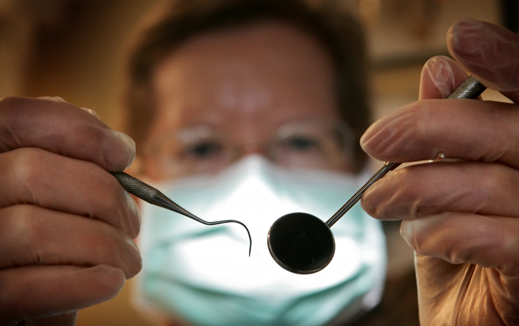 A patient's eye view as a dentist poses for the