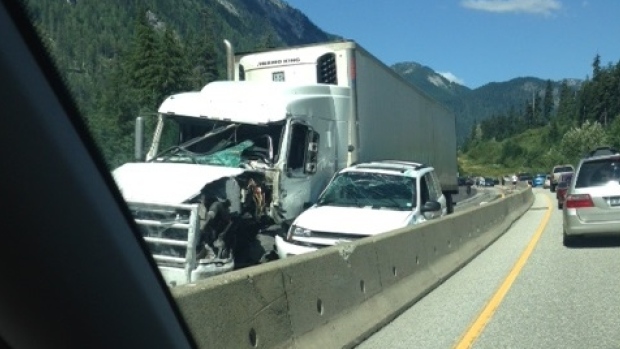 A semi lost control on the Coquihalla Highway near Box Canyon Friday afternoon