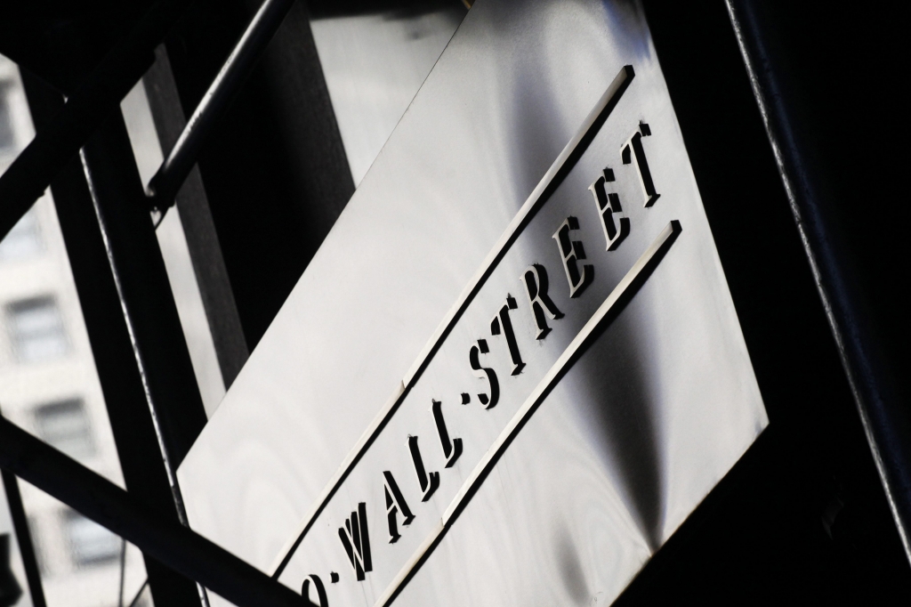 A sign for Wall Street outside the New York Stock Exchange