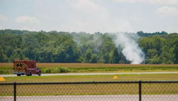 A small plane crash at a Virginia airport on Friday August 12 2016.         
                                     CBS affiliate WTVR