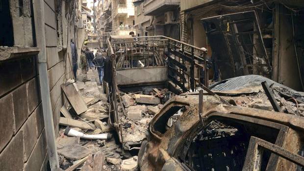 A street hit by shelling in Aleppo's predominantly Christian and Armenian Suleimaniyeh neighbourhood