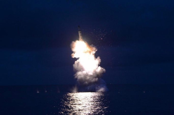 A test-fire of strategic submarine-launched ballistic missile is seen in this undated