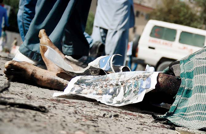 A victim at the site of the suicide attack. Pic  Getty Images