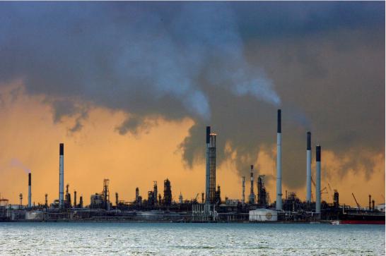 A view of an oil refinery off the coast of Singapore