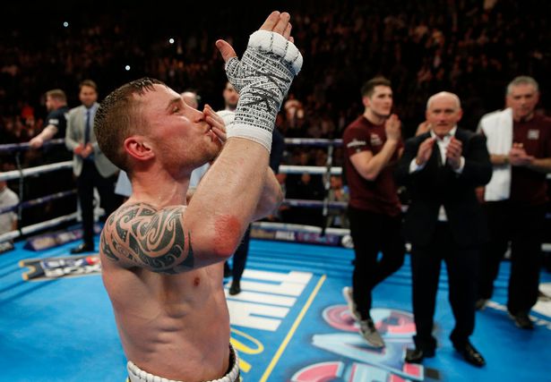 Carl Frampton celebrates winning the fight