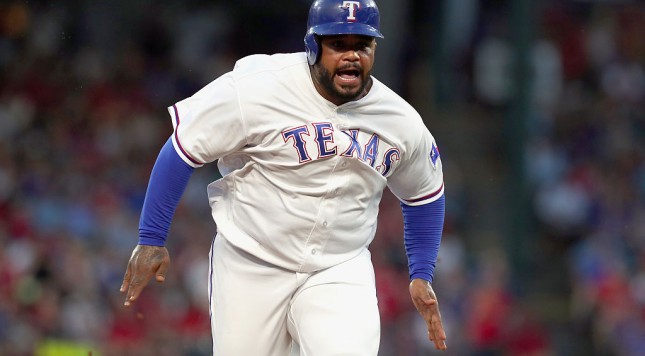 ARLINGTON TX- JUNE 21 Prince Fielder #84 of the Texas Rangers runs to third base against the Cincinnati Reds in the bottom of the fifth inning at Globe Life Park in Arlington