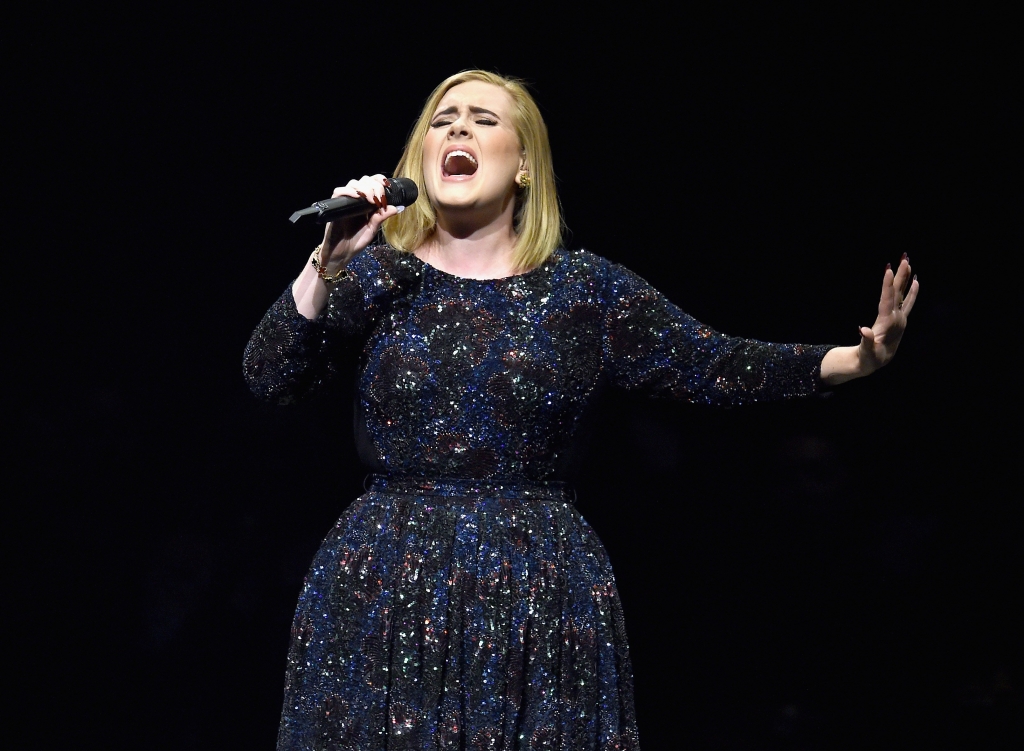 LOS ANGELES CA- AUGUST 05 Singer Adele performs on stage during her North American tour at Staples Center