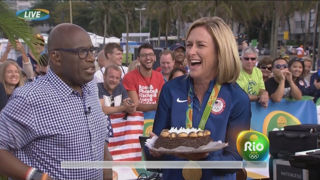 Al Roker helps Kristing Armstrong celebrate her 43rd birthday Thursday on'TODAY