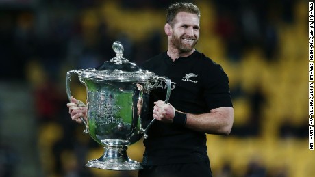 All Blacks captain Kieran Read with the Bledisloe Cup after beating Australia