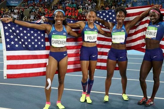 Allyson Felix won a record fifth gold as she fired a US quartet to victory in women's 4x100m relay