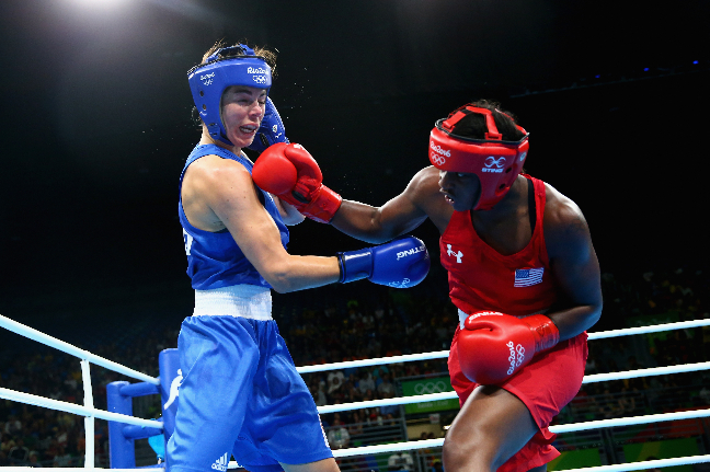 American Claressa Shields punches Nouchka Fontjin in the final